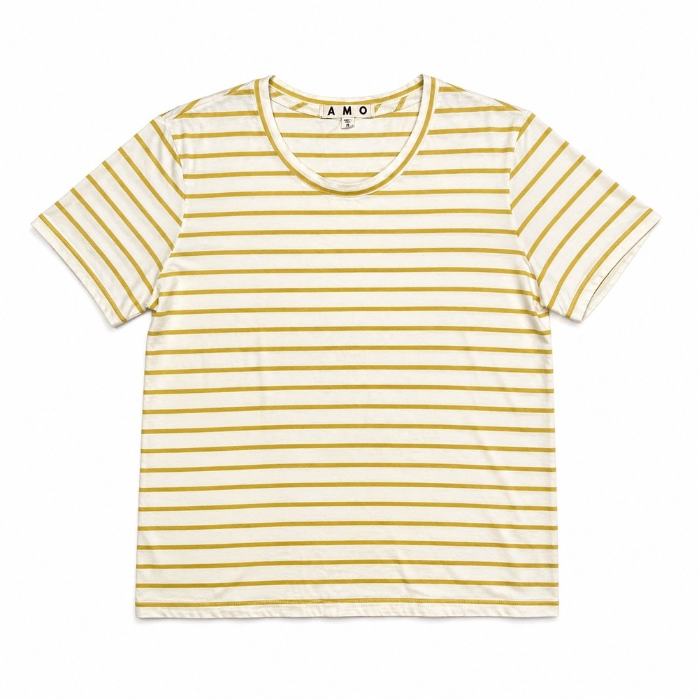 AMO Los Angeles Stripe Tee Yellow White Short Sleeve XL